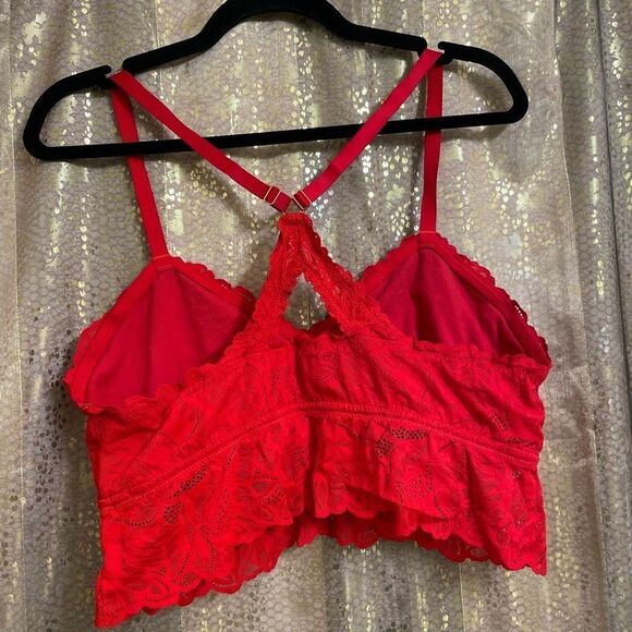Aerie Lipstick Red Floral Lace Racerback Bralette XXL - Picture 2 of 6